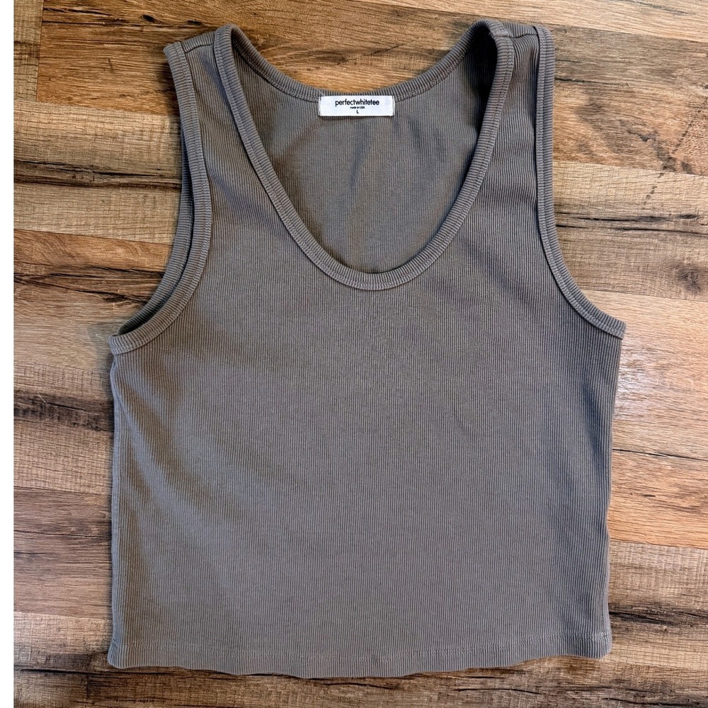 perfectwhitetee Tank Top Taupe Blondie Ribbed Scoop Neck Cotton Blend L Capsule